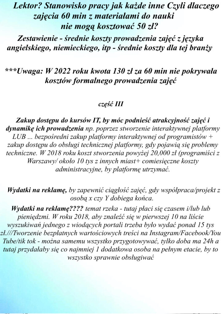 Część III Dlaczego zajęcia z języka angielskiego nie mogą kosztować 50 zł